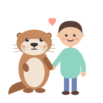 An otter holding hands with a person